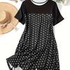 Damska wiosenno-letnia sukienka w kropki z okrągłym dekoltem i krótkim rękawem, wygodna