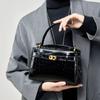 Alligator Print Latched Small Square Leather Tote Commuter Crossbody Bag for Women