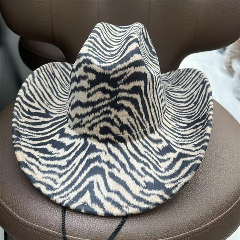 Modischer Woll-Zylinderhut mit Tigerfellmuster Herbst und Winter Großkrempiger Filzhut Europäischer und Amerikanischer Trend Zebra-Muster Zylinderhut Imitation Wollfilz Hut