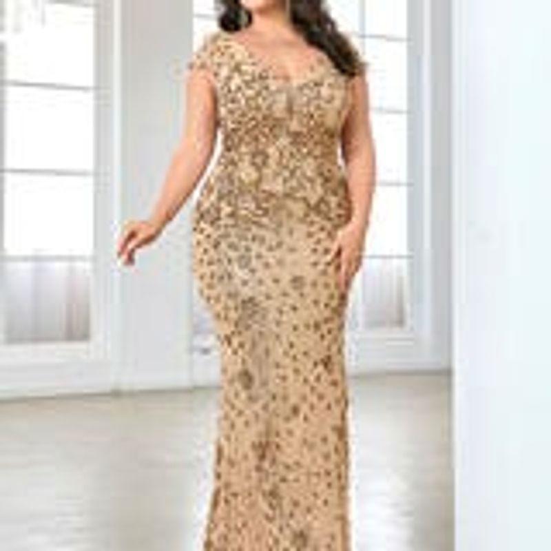 New European and American Style Plus-Size Sequined Evening Dress, Elegant Slim-Fit Fishtail Gown, Long Dress for Toasting At Weddings