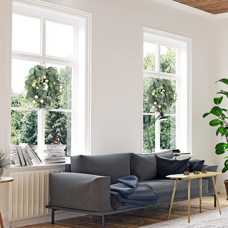 Artificial Eucalyptus Leaves Wreath Simulation Garland With Berries For Wedding Party Front Door