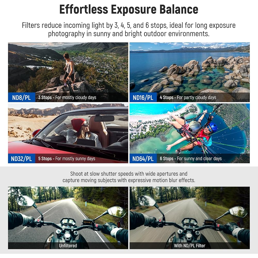 NEEWER ND/PL Filter Set Compatible with Insta360 Ace Pro 2 (4-pack) - Snap-on ND8 + ND16 + ND32 + ND64 2-in-1 Polarizing/Neutral Density Filters for A