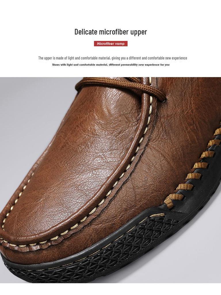Handmade Men's Soft Sole Leather Loafers - Winter Casual Flat Large Size
