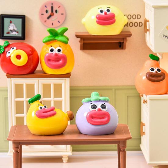 Cartoon Resin Miniature Fruit Figurine Mini Funny Big Mouth Banana Blueberry Pineapple Statue for DIY Crafts Dollhouse Fairy Garden Cake Decor