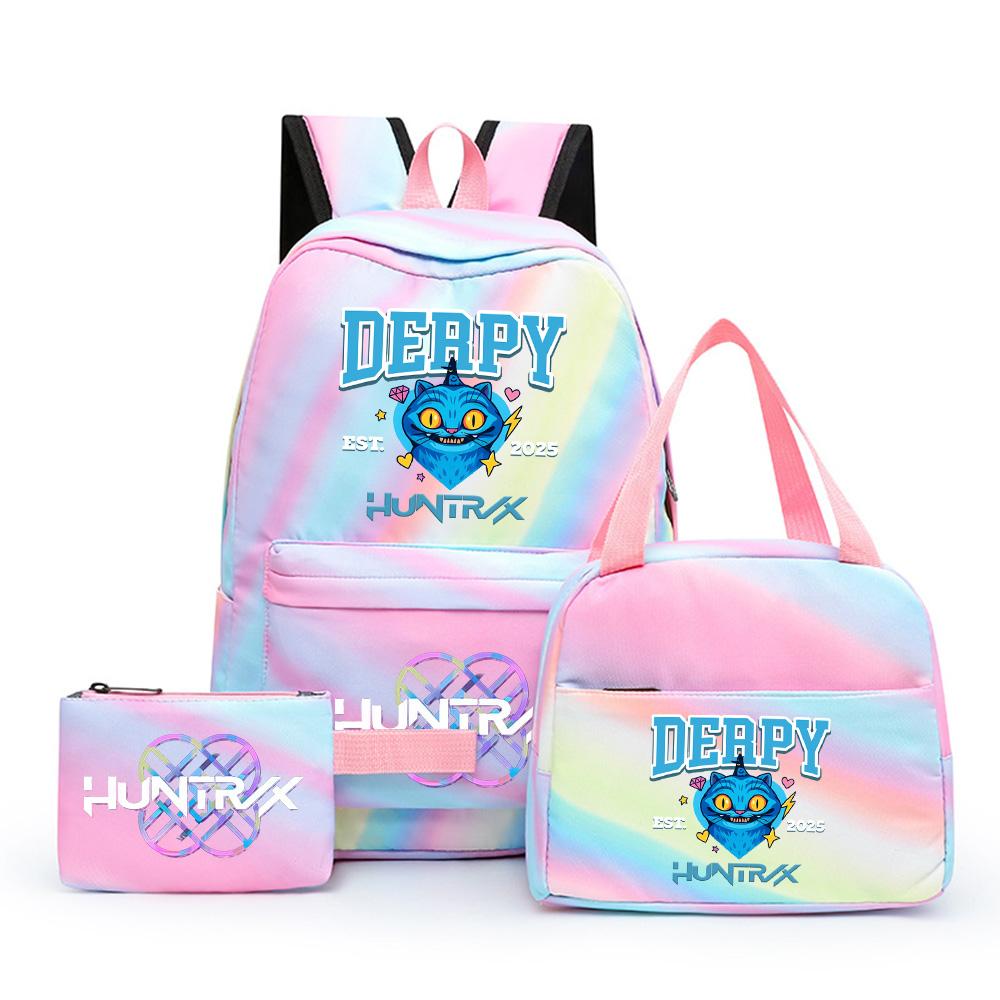 3Pcs/set Cartoon Printed Backpack with Lunch Bag Pencil Case for Teenager Girl Boy Large Capacity Waterproof Bookbag Gift Mochila