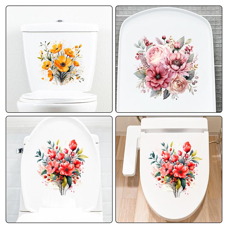 Bathroom Toilet Stickers Elegance Flower Wall Sticker Flower Pattern Self-Adhesive Paintings For Bathroom Living Decoration