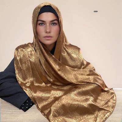 Hijab de Cetim Premium de Alta Qualidade Hijab com Estampa de Folhas Hijab Liso Lenço Feminino da Malásia Xale de Cetim Envoltório de Cetim de Seda Luxuoso