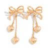 Sweet Cool Diamond Bow Fringed Stud Earrings Female, Wind Metal Chain Love Heart Pendant Earrings