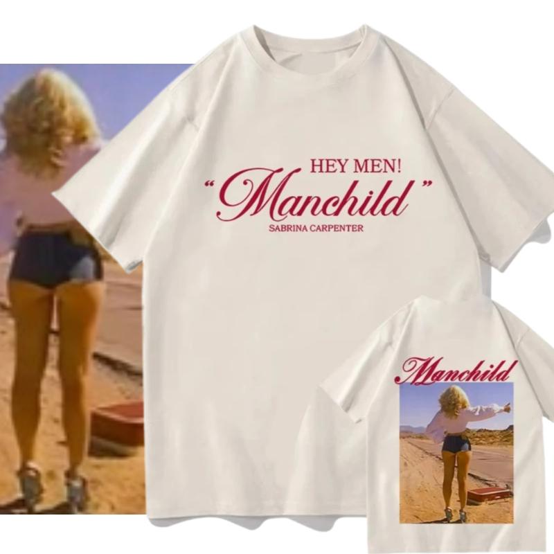 Sabrina Carpenter Manchild Okładka Nowego Albumu Plakat Graficzny Nadruk Koszulka Męska Damska Luźna Codzienna Bawełniana Z Okrągłym Dekoltem Top Oversize Tee