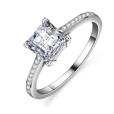 S925 Silver Ring for Women New Fashion Princess Square Four-claw Moissanite Ring Silver Jewelry Engagement Ring Wedding Ring Gift for Girlfriend