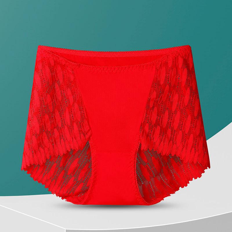 Big Size Female Summer Sexy Lace Hollow Ice Silk Fight Receive Abdomen Lift Hip High Waist Triangle Briefs