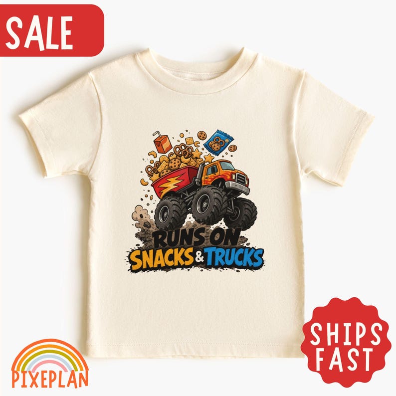 Runs On Snacks and Trucks Toddler Shirt, Funny Monster Truck Kids Tee, Toddler Boy Shirt, Snack Lover Tee, Truck Birthday Gift, 120