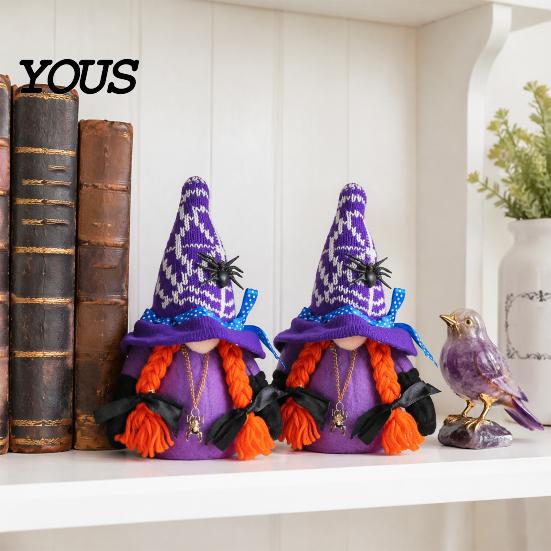 Plush Faceless Dwarf Ornaments Halloween Witch Gnomes, Cute Doll with Gnome Sets for Spider Bat, Home Table Office Indoor Party Decor Small Polyester
