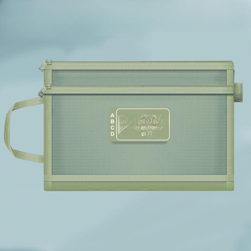 A4 Stationery Storage Bag Double-layer Mesh Zipper Bag Large Capacity Organizer Cosmetic Makeup Bag Transparent File Folders LS