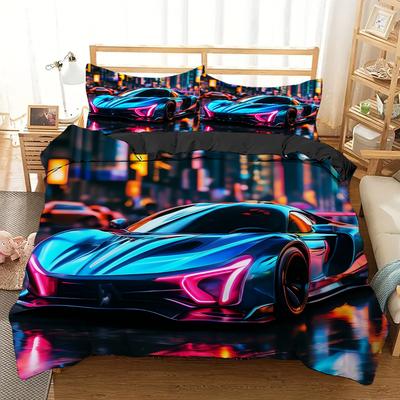 Heimtextilien Polyester Bettbezug Cool Bunt Sportwagen 3D Cartoon Gedruckt Bettdeckenbezug Luxus Hohe Qualität Weiche Bettwäsche Set