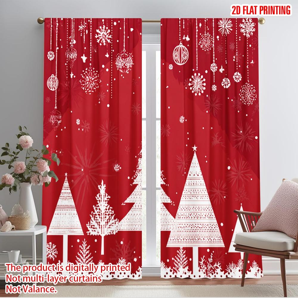 

2pcs,2D plane printing Curtain Fabric Snowflakes Pine Versatile Polyester (without rod) All Seasons Perfect for Bedroom, Office, 52.50×116.00 CM 2pcs