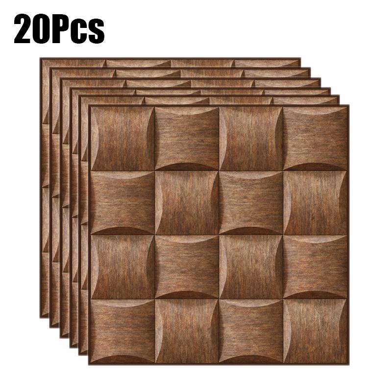 20PC Detachable Wall Tiles Waterproof Brick Stone Kitchen Wall Panels Living Room Peel and Stick 3D Brown Wallpaper Hotel