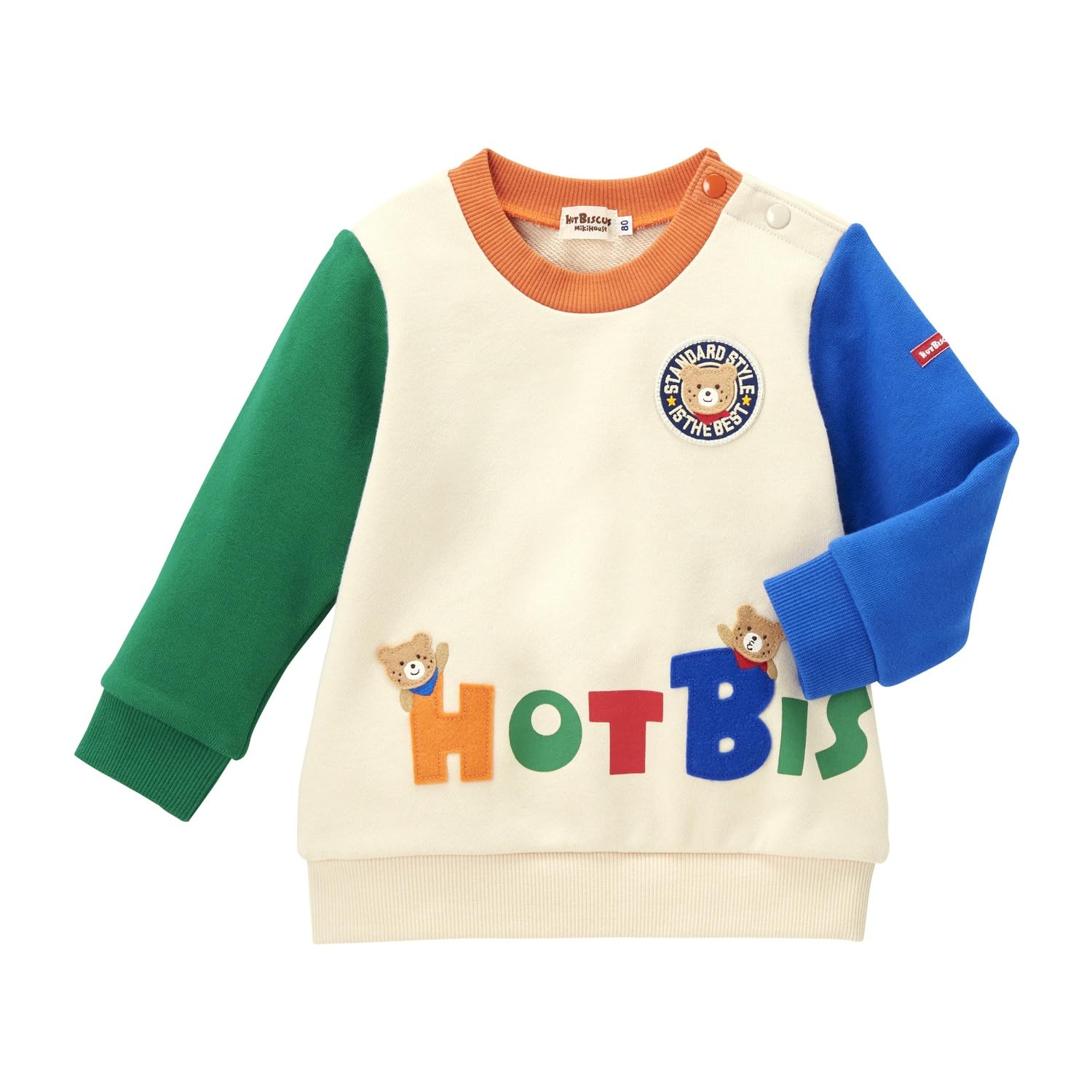 

MIKIHOUSE HOT BISCUITS Sweatshirt for Boys and Size Girls, Ivory, 80cm, 73-5601-495 слоновая кость