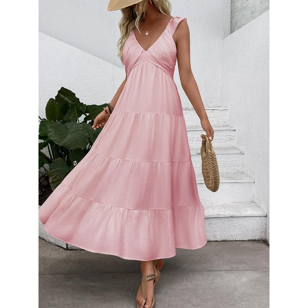 New Arrival Women's White Sleeveless V Neck Minimalist Dress Casual Beach Holiday Vacation Sundress Crossbody Apparel