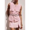 Spring and Summer New Women's Clothing Single-Breasted Flip round Neck Sleeveless with Belt Texture Vest 2132091