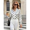 Women Business Casual Satin Ruffled Long Sleeve Polka Dot Blouse Shirt