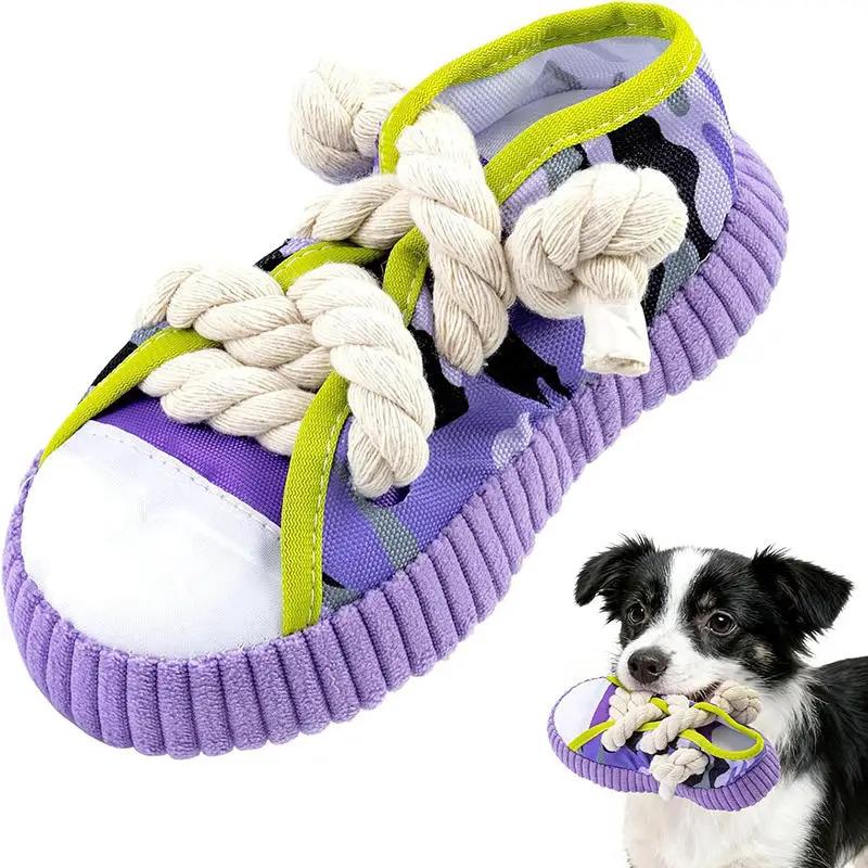Squeaky Slipper-Shaped Dog Chew Toy with Cotton Rope, Durable Bite-Resistant Puppy Teething Toy