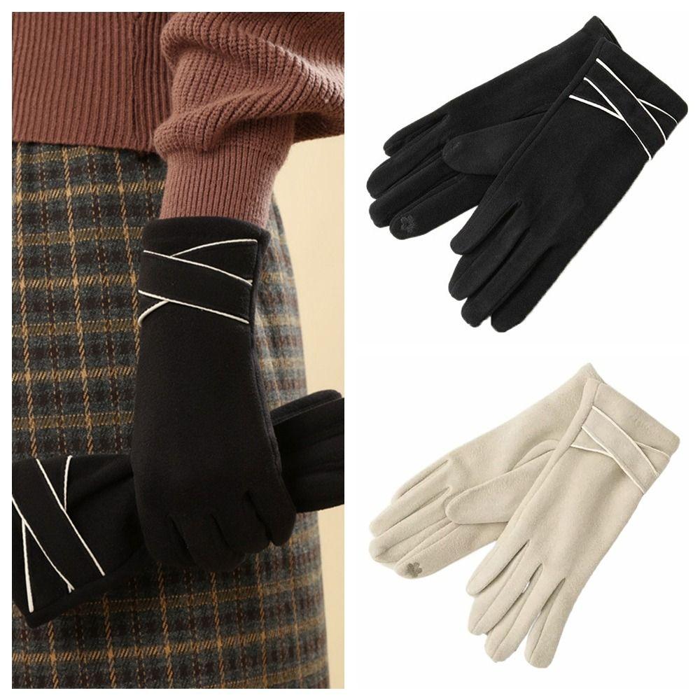 

Thickened Women Suede Gloves Plush Winter Mittens Fashion Gloves Ladies бежевий