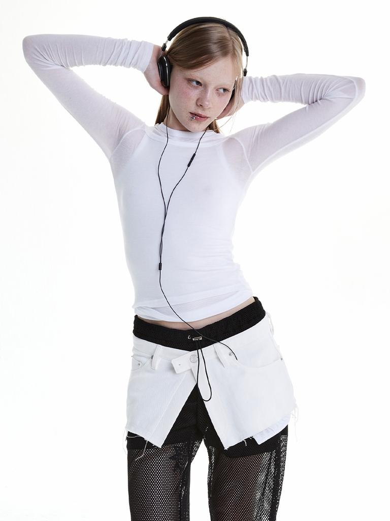 Holpeipeo Layered Denim Wrap Skirt (White)