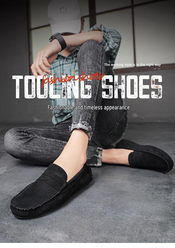 Hand-Sewn Suede Leather Men's Slip-On Shoes: Breathable, Wear-Resistant, Classic, and Fashionable for All Seasons.