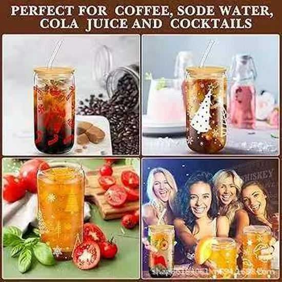 High Borosilicate Glass Juice Cup with Wooden Pop-top Lid and Straw