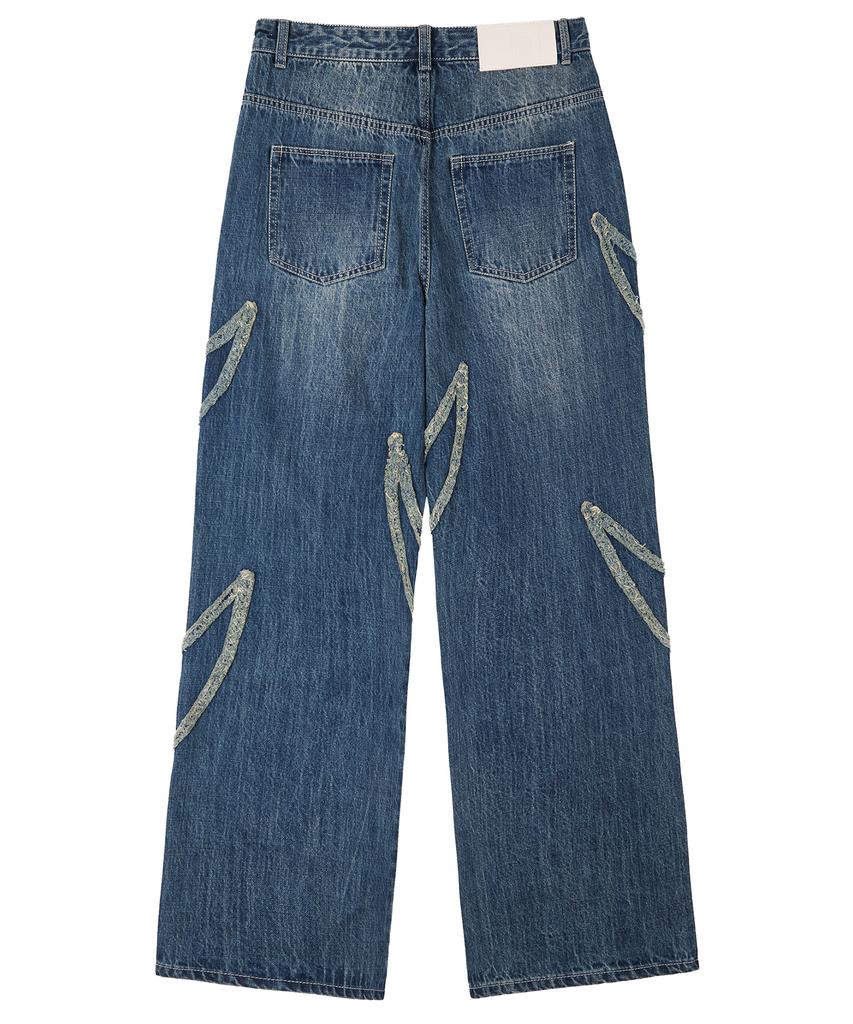 DECET Fringe Applique Wide Jeans Dcpt054Bluea