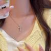 2025 Shiny Zircon Cross Pendant Necklace For Women Girls Punk Copper Color Thin Chain Necklace Party Zircon Birthday Gift