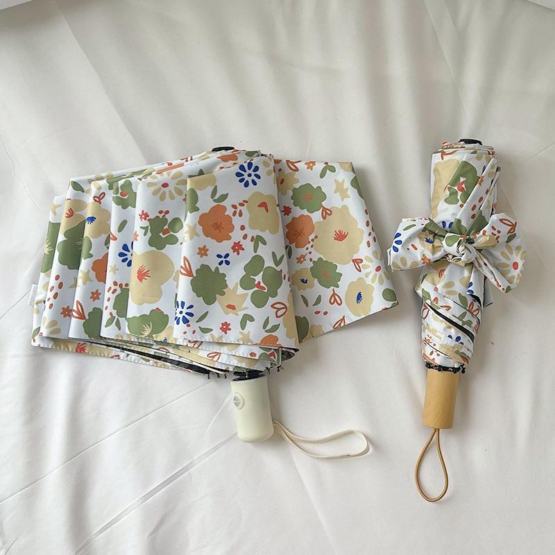 Blumenmuster Regenschirm Mode Lässiger Stil Ästhetisch Tragbar Faltbar Sonnenschutz Regen Regenschirm Foto Requisit Outdoor Reisezubehör
