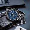 Watches Men's BENYAR Multi Calendar, Chronograph, Business Formal Men's Leather Strap, Analog Watch, Waterproof and Scratch Resistant Silver Blue