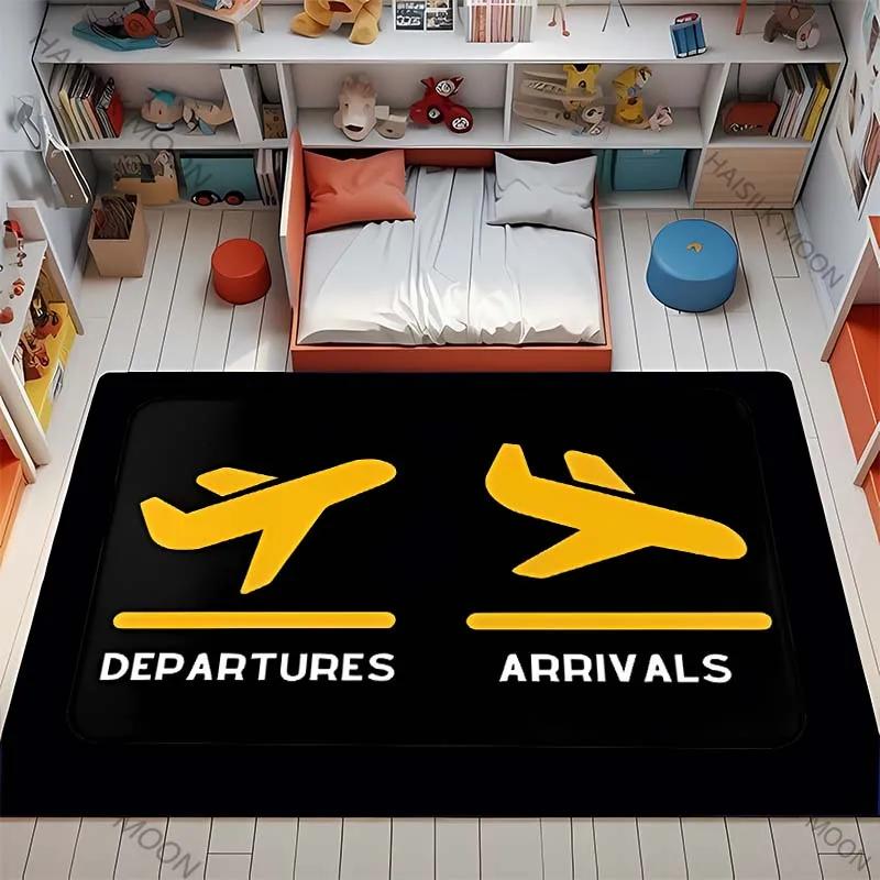 3D HD Aviation Theme Airplane Runway Printed Carpet! Anti-slip Sound Insulation, Living Room Bedroom Entrance Door Mat Sofa Rugs