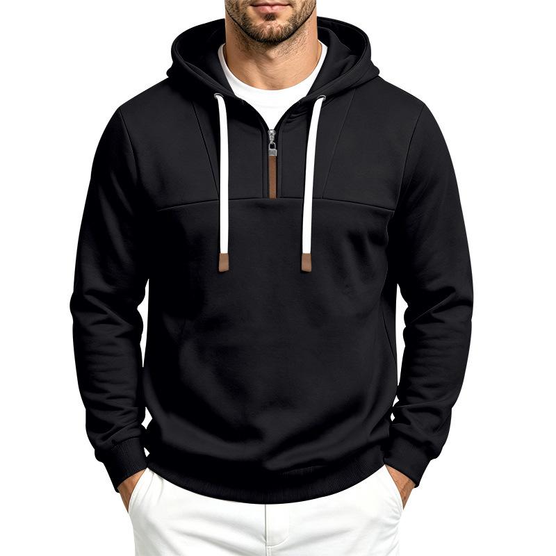 Men S Casual Half Zip Hooded Sweatshirt Basic Style European Size Autumn