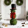 Christmas Snowman Topiary Artificial Snowman Shaped Topiary Tree with Bow And Hat Outdoor Boxwood Topiary with Stake for Home Porch Decor