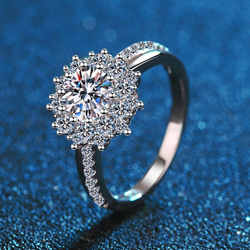 

Sunflower Luxe Moissanite Diamond Ring in s925 Sterling Silver, 1 Carat Women s Wedding Jewelry. Size 10