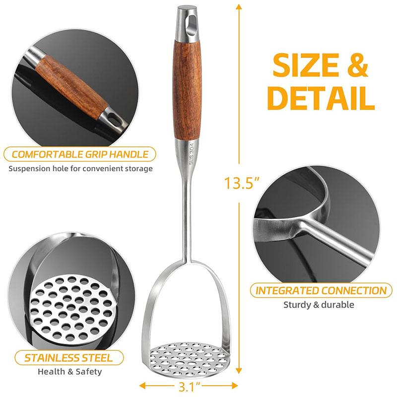 Stainless Steel Potato Masher Ricer, Heavy-Duty Metal Mashing Utensil, Hand Smasher for Potatoes, Avocado, Beans