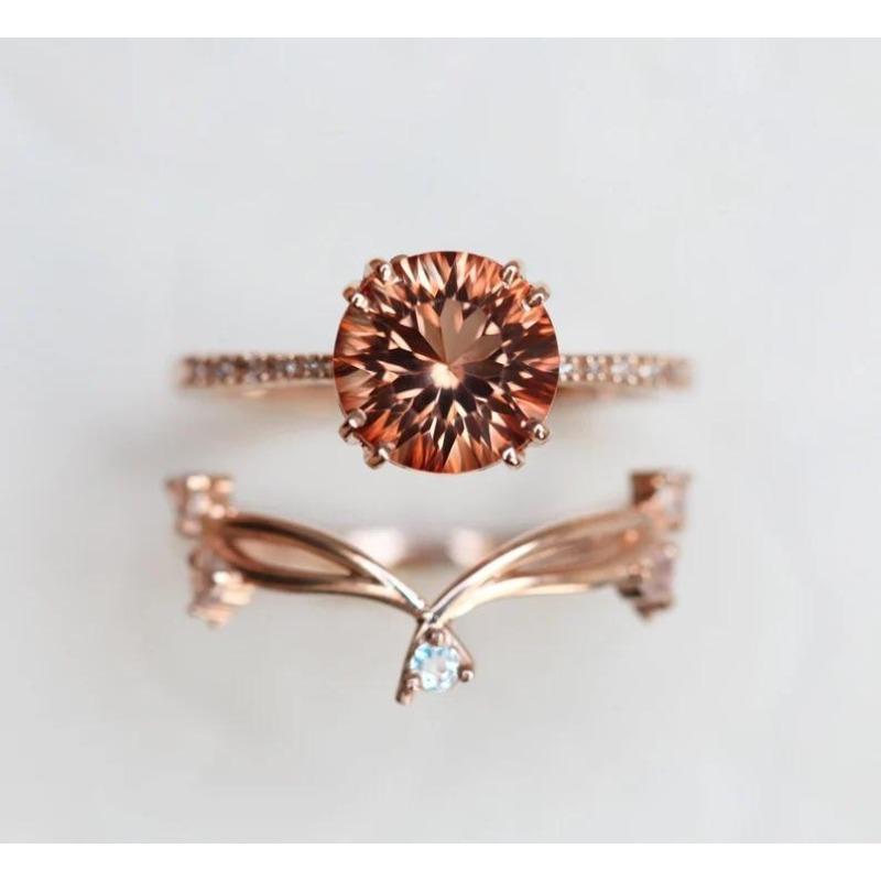 

Copper Inlaid Zircon Rose Gold Flower Type Women S Ring Cover Ring Personality Niche no. 10