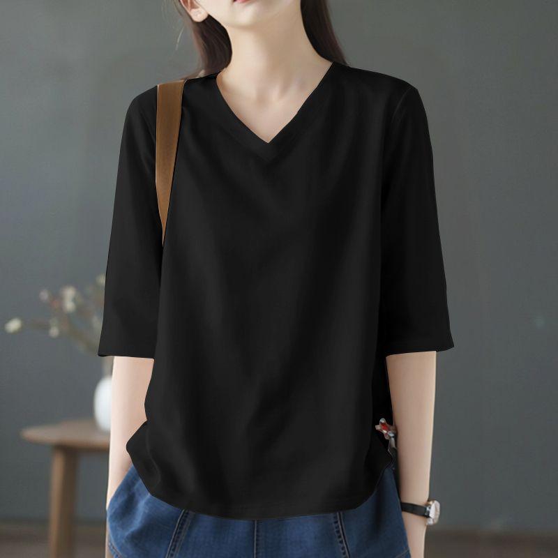 

Скидка на внешнюю торговлю, распродажа, 100% хлопок, белый топ с круглым вырезом, рукав три четверти, облегающий, женский, с принтом, V-образный вырез, футболка с рукавом три четверти Black [pure color]] XL