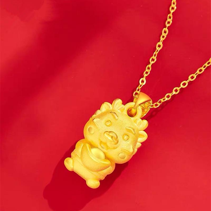 Yuanbao Golden Dragon Pendant Necklace: Attract Wealth & Good Fortune - Perfect Year of the Dragon Zodiac Gift for Your Girlfriend.