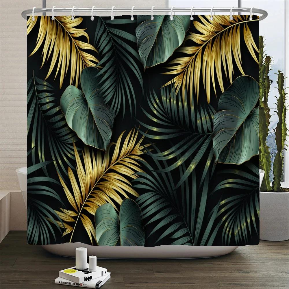 Tropical Green Plant Shower Curtain Polyester Fabric Waterproof Bath Curtain Home Decor Palm Leaves Cactus Bathroom Curtains