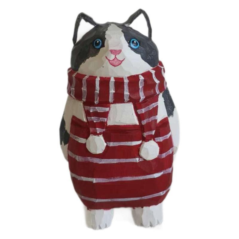 Handgeschnitzte Holzfigur einer schmutzigen Katze Niedliche Cartoon-Schreibtischdekoration Zum Verschenken