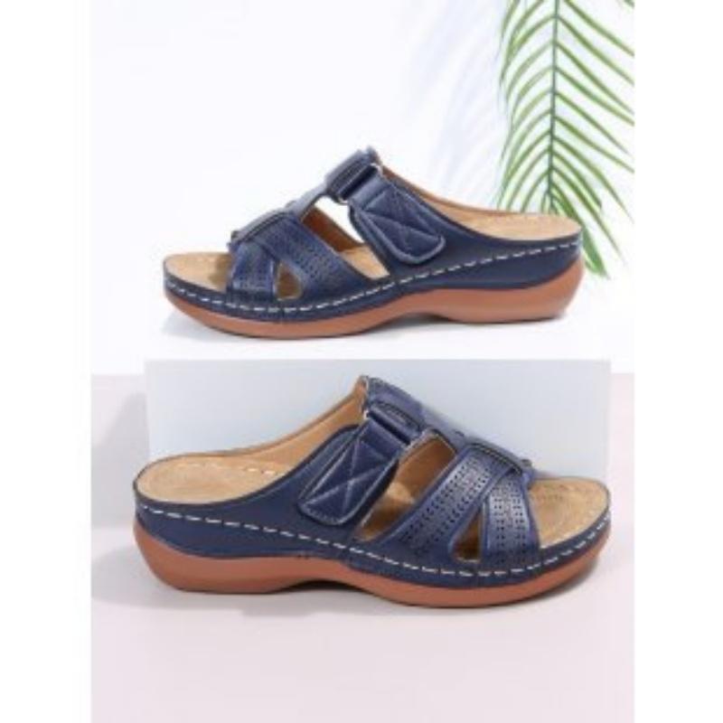 

Fashion 2025 summer new line hollow fish mouth wedge Velcro sandals women s large size women s shoes 35 темно-синього кольору