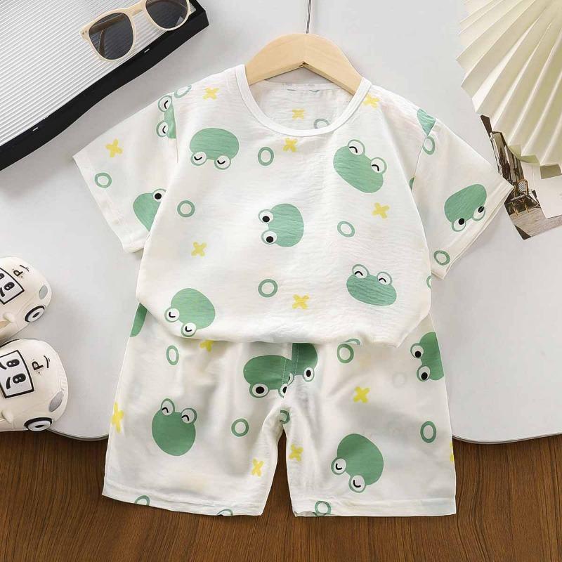 Kids Two Piece Short Sleeve Shorts Homewear Pajama Set For Boys And Girls
