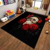 Skull and Red Roses Pattern Carpet, Gothic Style, Black Background Suitable for use as an anti-slip for living room bedroom sofas