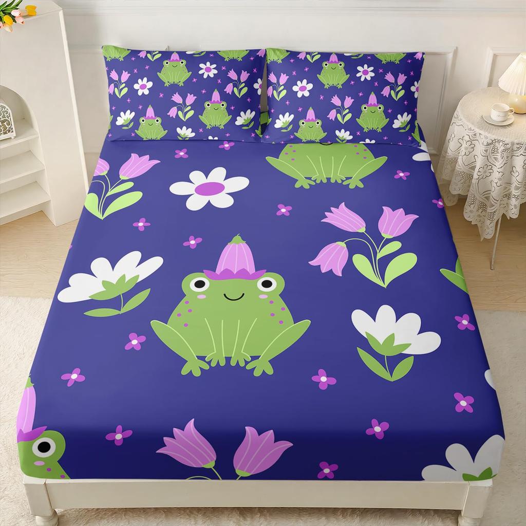 Cute Cartoon Frog Pattern Bed Hat Three-Piece Digital Printing Bedding Bed Hat Three-Piece Set Children And Adults