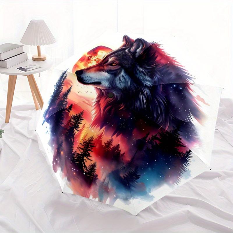 1pc Wolf Moonlit Forest Automatic Opening and Closing Umbrella - Small Umbrella Suitable for Various Occasions A094