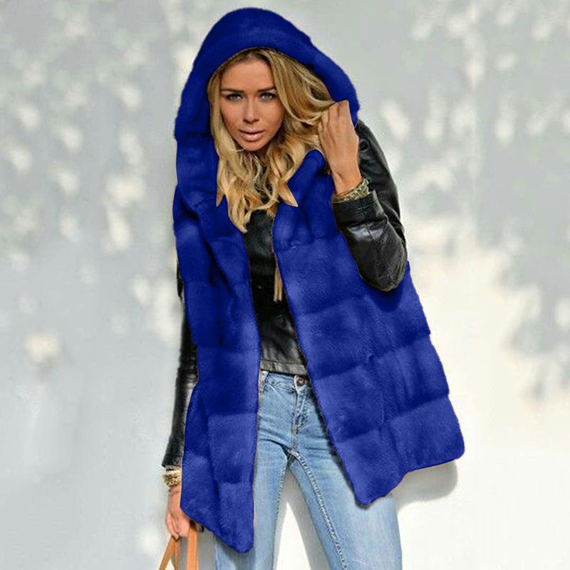 New Long Autumn and Winter Solid Color Loose Plush Vest Imitation Fur Vest Pink